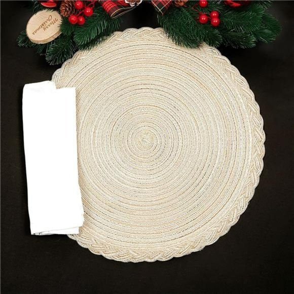 15 Inch Round Cotton Placemats Non Slip Heat Resistant  (6pcs placemats, Beige) - Picture 5 of 6